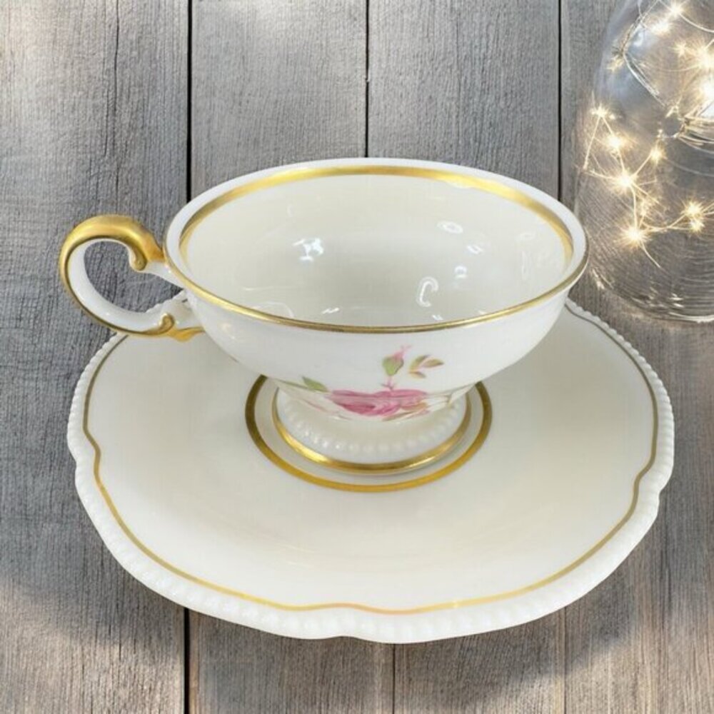 Vintage Castleton China Dolly Madison USA‎ Ivory Pink Rose Teacup And Saucer Set